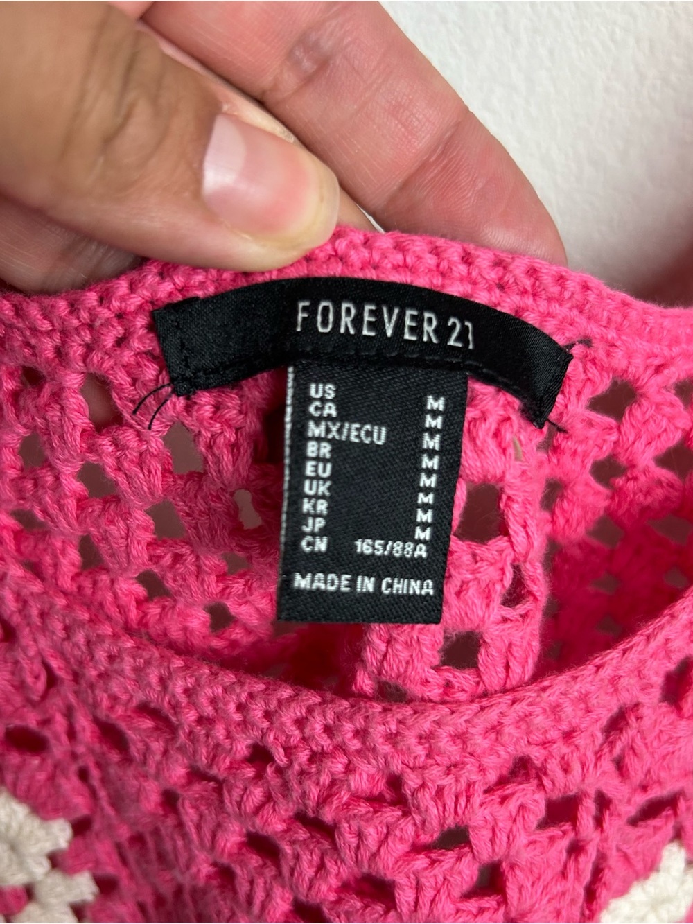 Forever 21 Pink Granny Square Crochet Crop Top | Open Knit Boho M - Picture 4 of 6